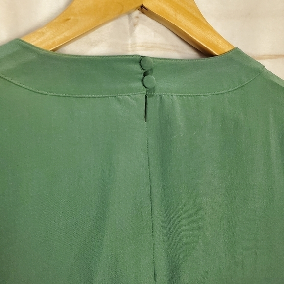 Vintage 90s SLB Silk Beaded Blue Scoop Neck Short Sleeve Blouse Size Large - Picture 7 of 9